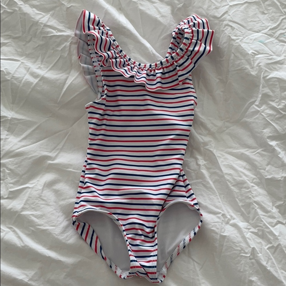 Minnow Swim girls knot one piece red blue stripe 1